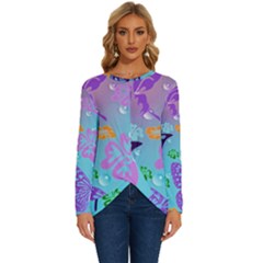 Butterfly Vector Background Long Sleeve Crew Neck Pullover Top by Amaryn4rt