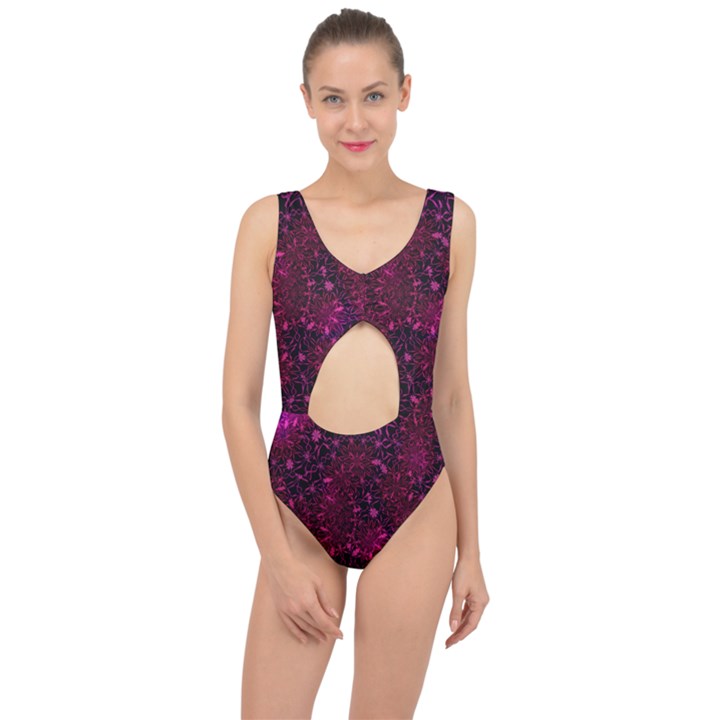 Retro-flower-pattern-design-batik- Center Cut Out Swimsuit