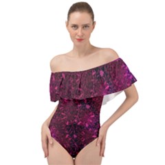 Retro-flower-pattern-design-batik- Off Shoulder Velour Bodysuit  by Amaryn4rt