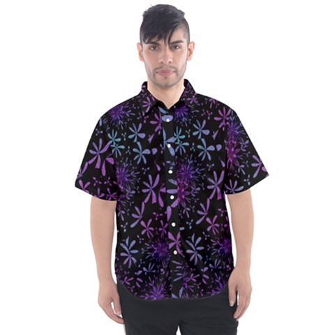 Retro-flower-pattern-design-batik Men s Short Sleeve Shirt by Amaryn4rt