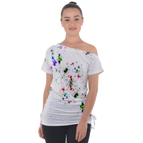 Star-structure-many-repetition- Off Shoulder Tie-up T-shirt by Amaryn4rt