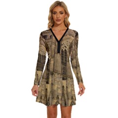 Cologne-church-evening-showplace Long Sleeve Deep V Mini Dress  by Amaryn4rt