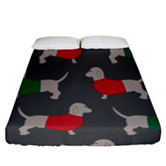 Cute Dachshund Dogs Wearing Jumpers Wallpaper Pattern Background Fitted Sheet (king Size) by Amaryn4rt