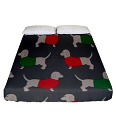 Cute Dachshund Dogs Wearing Jumpers Wallpaper Pattern Background Fitted Sheet (california King Size) by Amaryn4rt