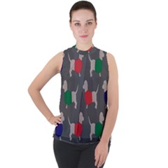 Cute Dachshund Dogs Wearing Jumpers Wallpaper Pattern Background Mock Neck Chiffon Sleeveless Top by Amaryn4rt