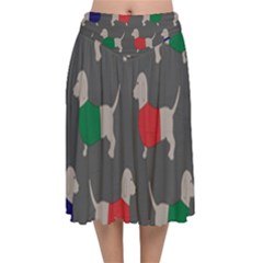 Cute Dachshund Dogs Wearing Jumpers Wallpaper Pattern Background Velvet Flared Midi Skirt by Amaryn4rt