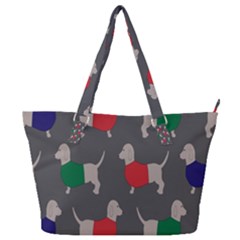 Cute Dachshund Dogs Wearing Jumpers Wallpaper Pattern Background Full Print Shoulder Bag