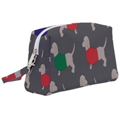 Cute Dachshund Dogs Wearing Jumpers Wallpaper Pattern Background Wristlet Pouch Bag (large) by Amaryn4rt