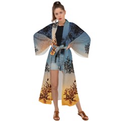 Hardest-frost-winter-cold-frozen Maxi Kimono by Amaryn4rt