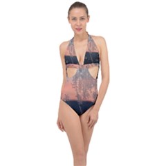 Hardest-frost-winter-cold-frozen Halter Front Plunge Swimsuit by Amaryn4rt