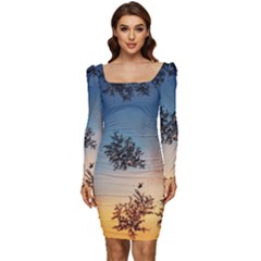 Hardest-frost-winter-cold-frozen Women Long Sleeve Ruched Stretch Jersey Dress