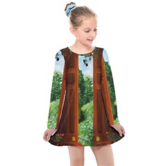 Beautiful World Entry Door Fantasy Kids  Long Sleeve Dress by Amaryn4rt