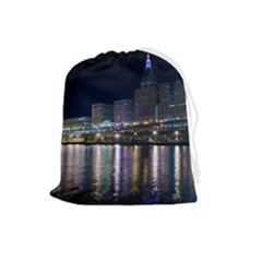 Cleveland Building City By Night Drawstring Pouch (large) by Amaryn4rt