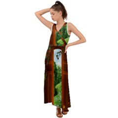 Beautiful World Entry Door Fantasy V-neck Chiffon Maxi Dress by Amaryn4rt