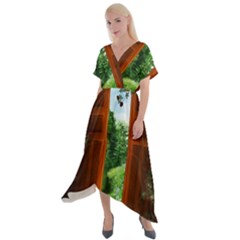 Beautiful World Entry Door Fantasy Cross Front Sharkbite Hem Maxi Dress by Amaryn4rt