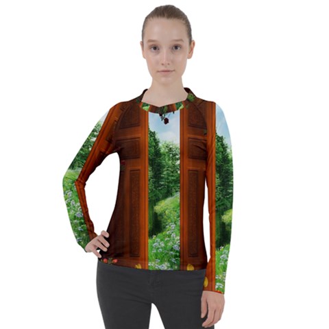 Beautiful World Entry Door Fantasy Women s Pique Long Sleeve T-shirt by Amaryn4rt