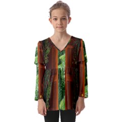 Beautiful World Entry Door Fantasy Kids  V Neck Casual Top by Amaryn4rt