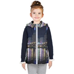 Cleveland Building City By Night Kids  Hooded Puffer Vest by Amaryn4rt