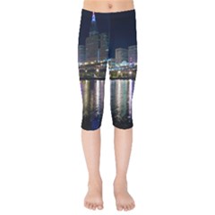 Cleveland Building City By Night Kids  Capri Leggings  by Amaryn4rt