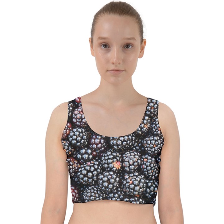 Blackberries-background-black-dark Velvet Racer Back Crop Top