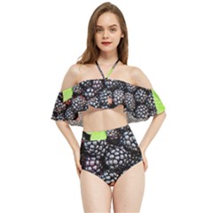 Blackberries-background-black-dark Halter Flowy Bikini Set 