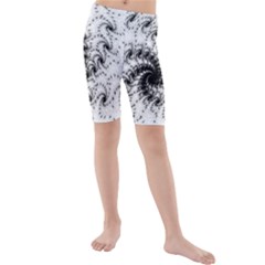 Fractal Black Spiral On White Kids  Mid Length Swim Shorts by Amaryn4rt