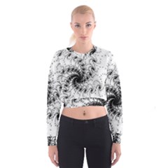 Fractal Black Spiral On White Cropped Sweatshirt by Amaryn4rt