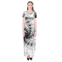 Fractal Black Spiral On White Short Sleeve Maxi Dress by Amaryn4rt