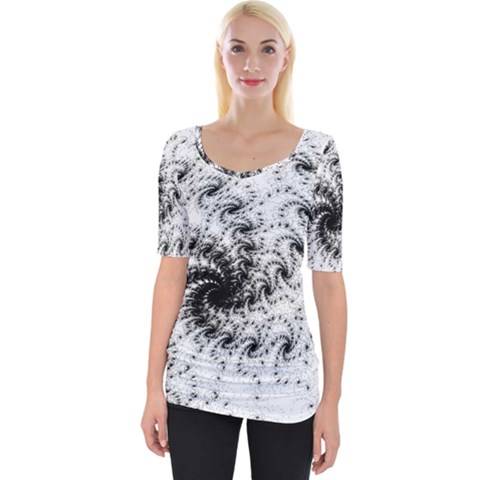 Fractal Black Spiral On White Wide Neckline T-shirt by Amaryn4rt