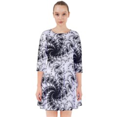 Fractal Black Spiral On White Smock Dress by Amaryn4rt