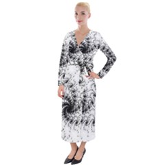 Fractal Black Spiral On White Velvet Maxi Wrap Dress by Amaryn4rt