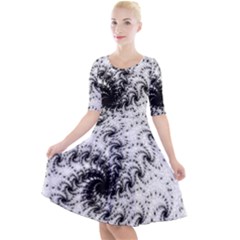 Fractal Black Spiral On White Quarter Sleeve A-line Dress by Amaryn4rt