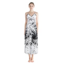 Fractal Black Spiral On White Button Up Chiffon Maxi Dress by Amaryn4rt