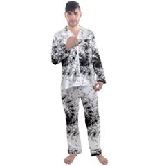 Fractal Black Spiral On White Men s Long Sleeve Satin Pajamas Set