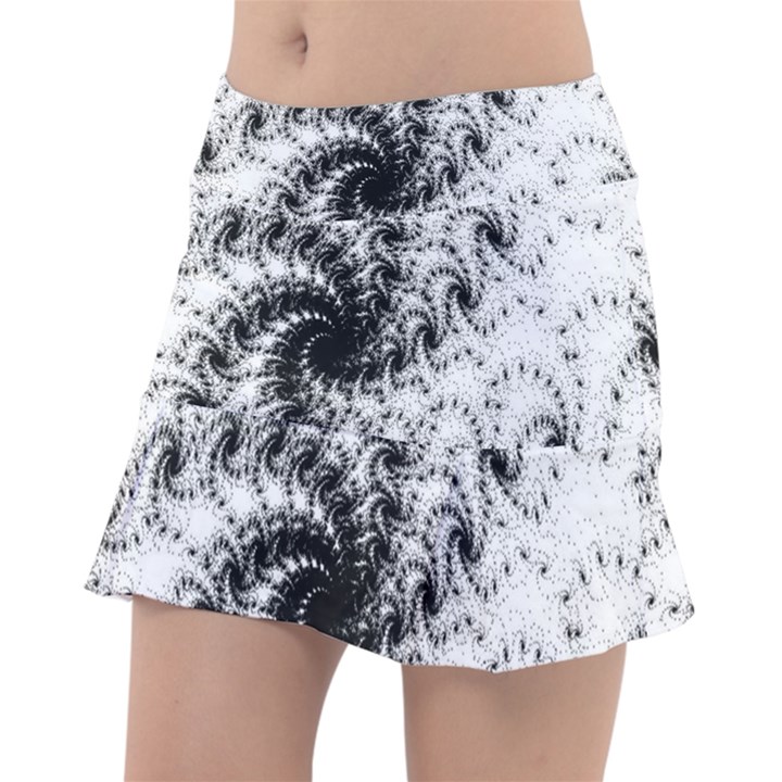 Fractal Black Spiral On White Classic Tennis Skirt