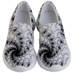 Fractal Black Spiral On White Kids Lightweight Slip Ons by Amaryn4rt