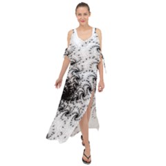 Fractal Black Spiral On White Maxi Chiffon Cover Up Dress by Amaryn4rt