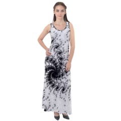 Fractal Black Spiral On White Sleeveless Velour Maxi Dress by Amaryn4rt