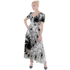 Fractal Black Spiral On White Button Up Short Sleeve Maxi Dress by Amaryn4rt