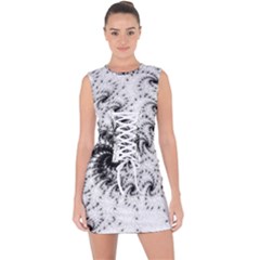 Fractal Black Spiral On White Lace Up Front Bodycon Dress by Amaryn4rt