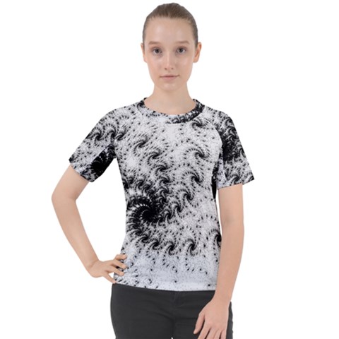 Fractal Black Spiral On White Women s Sport Raglan T-shirt by Amaryn4rt