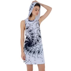 Fractal Black Spiral On White Racer Back Hoodie Dress by Amaryn4rt