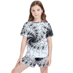 Fractal Black Spiral On White Kids  T-shirt And Sports Shorts Set by Amaryn4rt