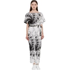 Fractal Black Spiral On White Batwing Lightweight Chiffon Jumpsuit by Amaryn4rt