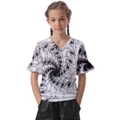 Fractal Black Spiral On White Kids  V-neck Horn Sleeve Blouse by Amaryn4rt