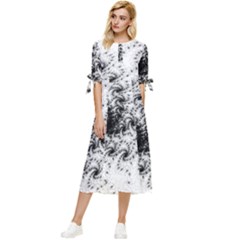 Fractal Black Spiral On White Bow Sleeve Chiffon Midi Dress by Amaryn4rt