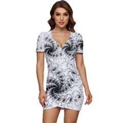 Fractal Black Spiral On White Low Cut Cap Sleeve Mini Dress by Amaryn4rt