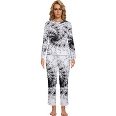 Fractal Black Spiral On White Womens  Long Sleeve Lightweight Pajamas Set by Amaryn4rt