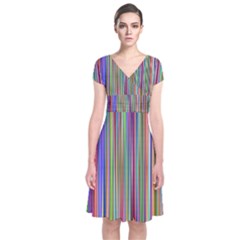 Striped-stripes-abstract-geometric Short Sleeve Front Wrap Dress by Amaryn4rt