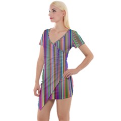 Striped-stripes-abstract-geometric Short Sleeve Asymmetric Mini Dress by Amaryn4rt